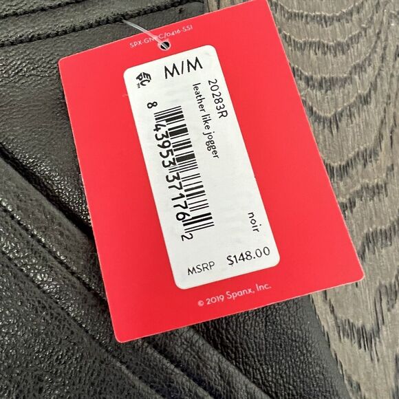 Spanx Black Faux Leather Like Joggers Pants M Elastic Waist High Waist - Picture 10 of 16